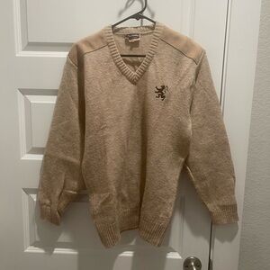 Glenhusky Of Scotland Mens Wool Suede Patch v neck Pullover Sweater M